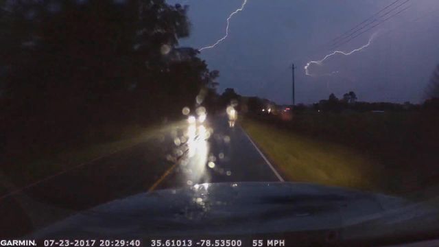 Lightning streaks across sky in Johnston County