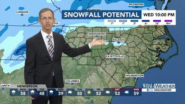 Most models show a trace of snow for Raleigh