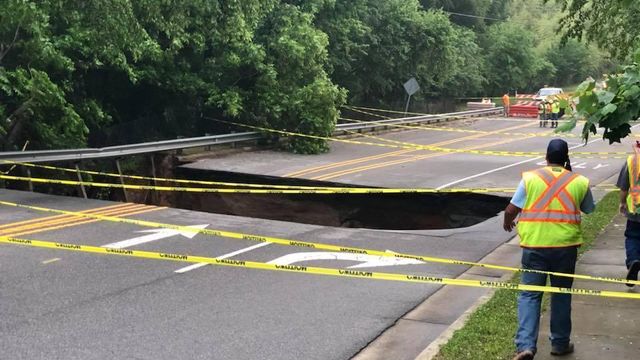 Large sinkhole closes major Raleigh route