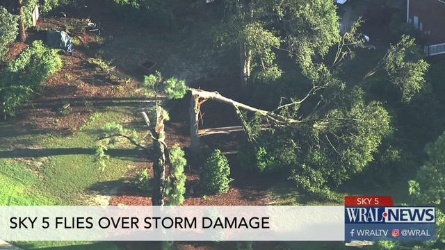 Sky 5 flies over storm damage in Johnston County