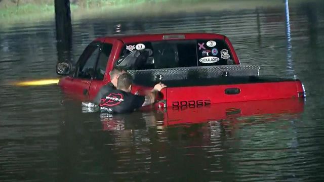 Truck pulled from flooded Raleigh street