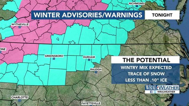 Sleet could create slick roads for northern counties Wednesday morning 