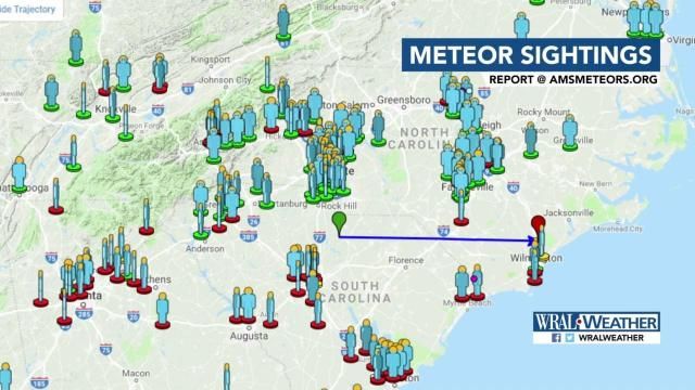 Sc Meteor Fall Map Meteor seen this morning throughout Southeast :: WRAL.com
