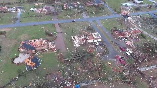 Aerial view shows tornado damage in Tennessee