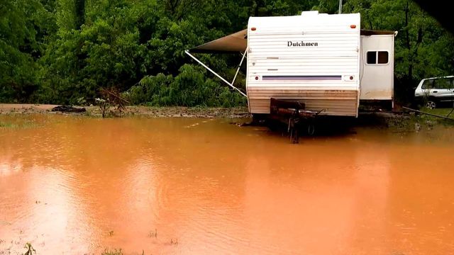 Raw: Gushing waters, flooded roads in western NC