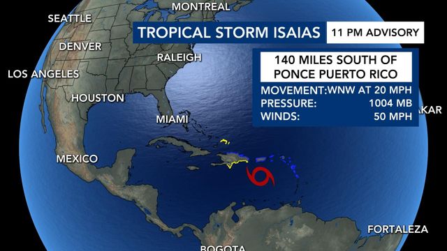 Tropical Storm Isaias forms in Atlantic late Wednesday night