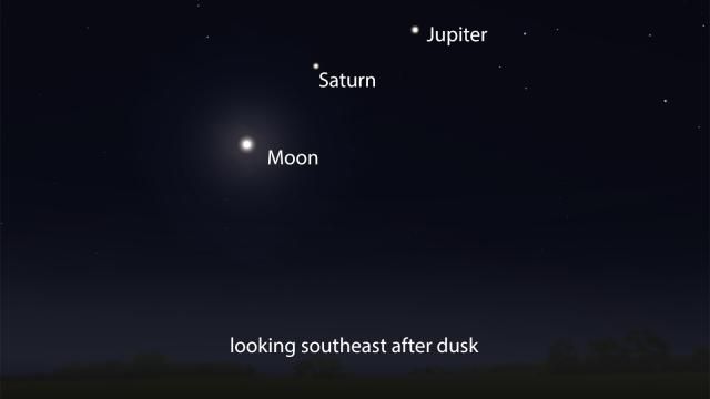 The Moon, Saturn and Jupiter form an arc