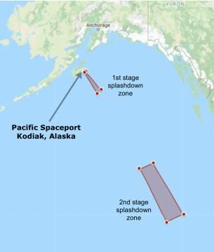 hazard areas distributed to mariners in the area of the launch