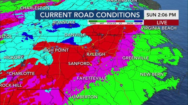 Roads are iciest from Raleigh to the west