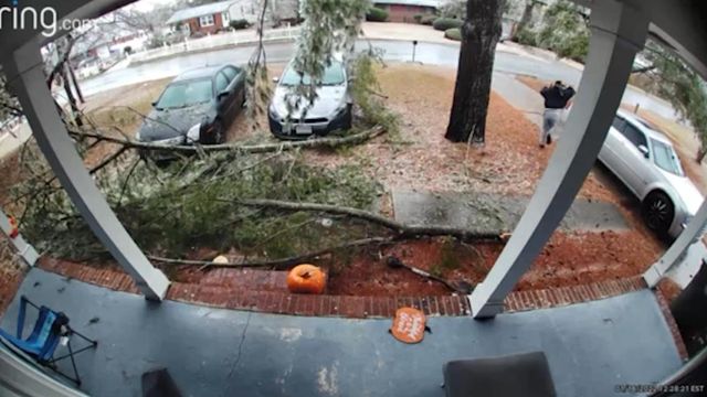 Caught on camera: Fayetteville family is nearly hit by fallen branches during ice storm