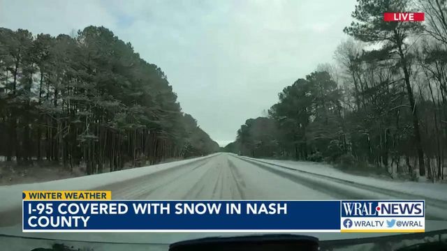 I-95 covered with snow in Nash County
