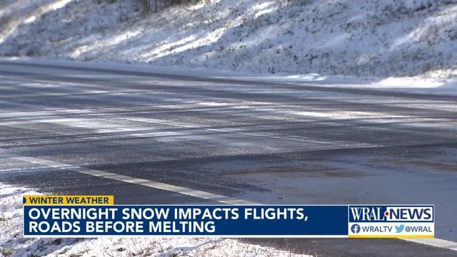 Overnight snow impacts flights, roads before melting 