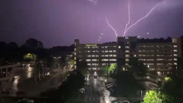 Intense lightning seen over WakeMed Raleigh