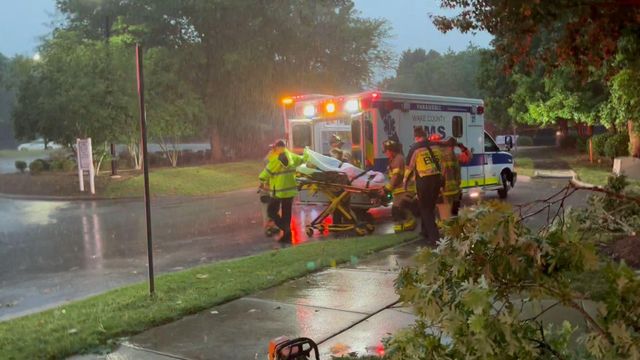 Wake County EMS assists man in Cary during Friday's storm, downed trees on car