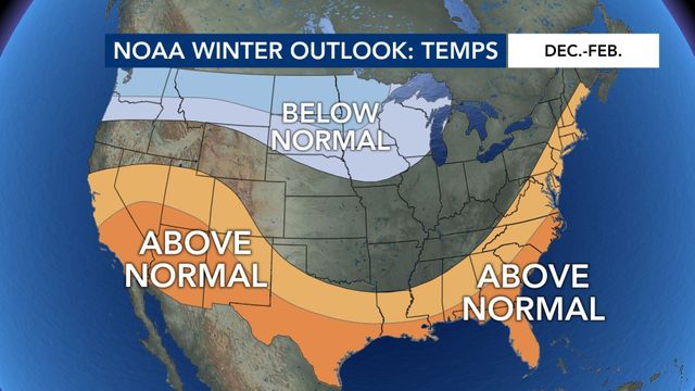 NOAA Winter Outlook shows a warmer, drier winter forecast for NC