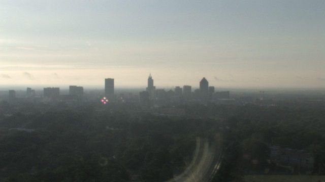 Live look at fog over Raleigh skyline Saturday morning