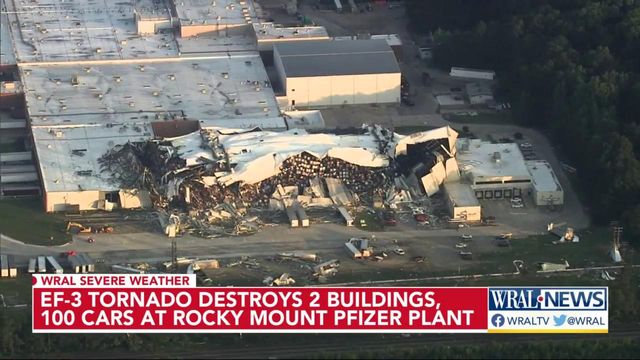 EF3 tornado destroys two buildings, 100 cars at Pfizer plant in Rocky Mount