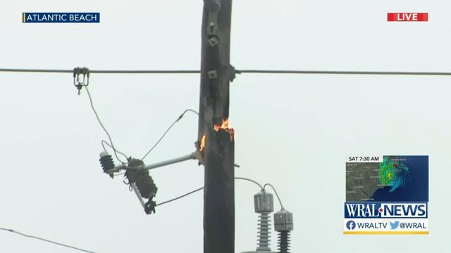 Power line on fire.