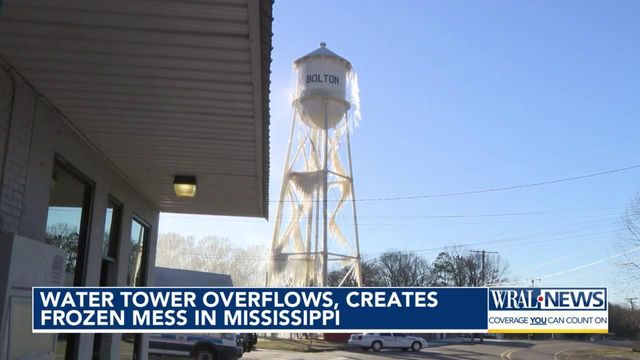 Frozen water tower creates mess in Mississippi
