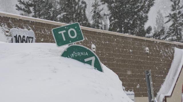 A highway sign is covered in snow during a storm, Sunday, March 3, 2024, in Truckee, Calif. (AP Photo/Brooke Hess-Homeier) A highway sign is covered in snow during a storm, Sunday, March 3, 2024, in Truckee, Calif. (AP Photo/Brooke Hess-Homeier)
