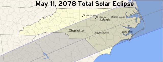 A total solar eclipse will pass through central NC in 2078
