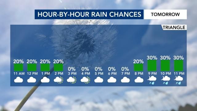 Hour-by-hour rain chances, Wednesday, April 16.
