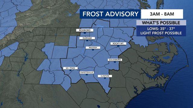 Frost advisory, 3 a.m. until 8 a.m. Tuesday, April 23.