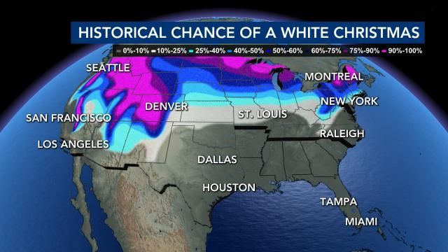 Historical chance of a White Christmas in the U.S. 