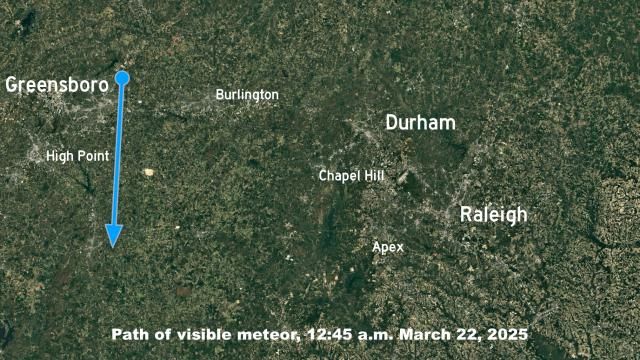 path of meteor seen just after midnight, Saturday March 22