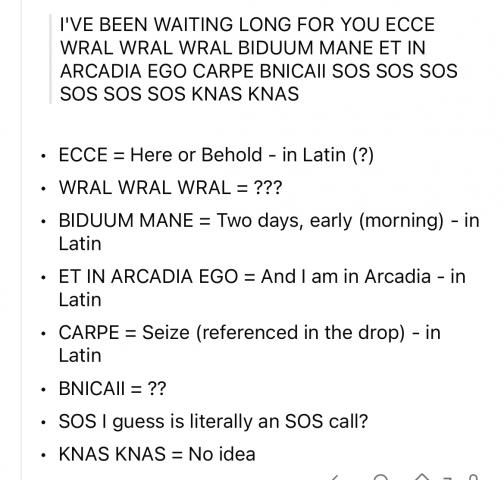 Reddit user interpretation of the Morse code posted by a member of Sleep Token's team