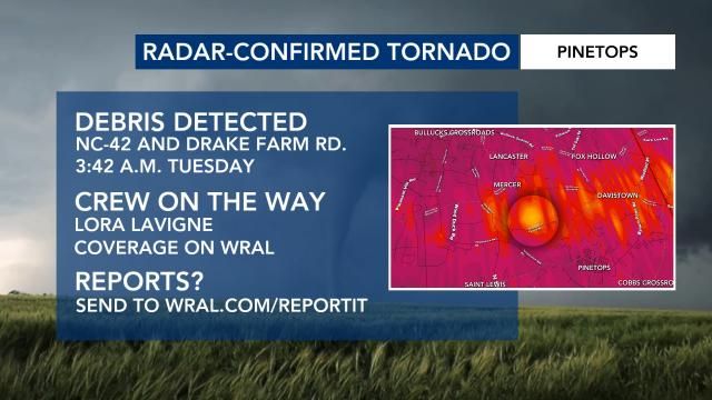 Radar-confirmed tornado near Pinetops Tuesday morning