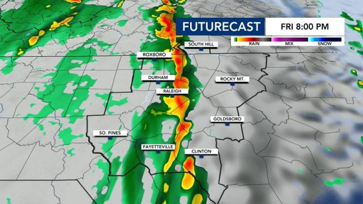 Rain passes through central North Carolina around 8 p.m. ET Friday, Nov. 11, 2022.