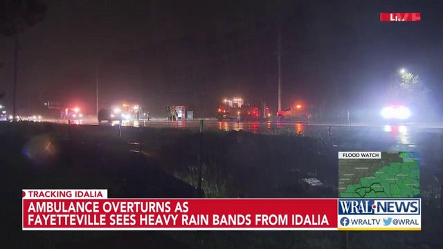 Ambulance overturns as Fayetteville sees heavy rain bands from Idalia