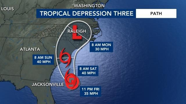 Tropical Depression 3 path as of 11 p.m. Friday, July 4, 2025.