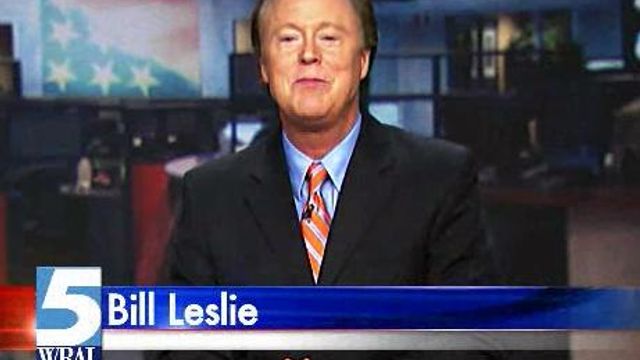 Bill Leslie tears down temporary WRAL set