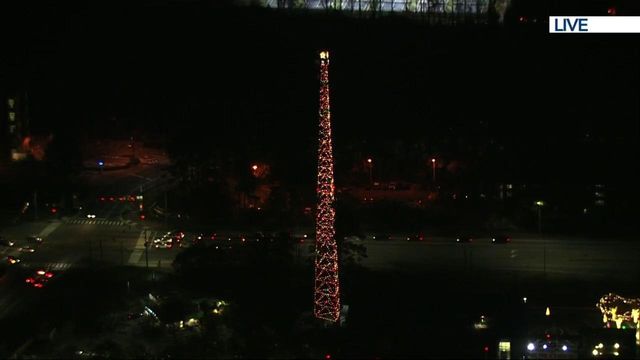 WATCH: Switch flipped to activate lights on WRAL tower