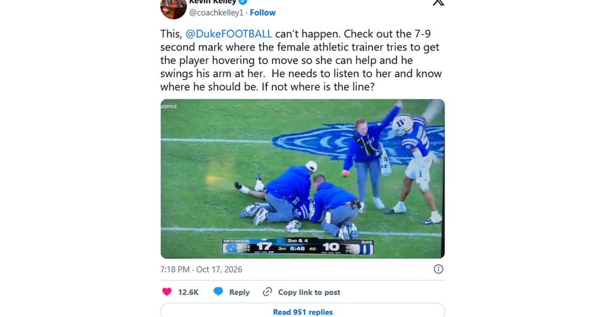 Duke cornerback apologizes for swatting away female staffer's arm in viral video from UNC loss
