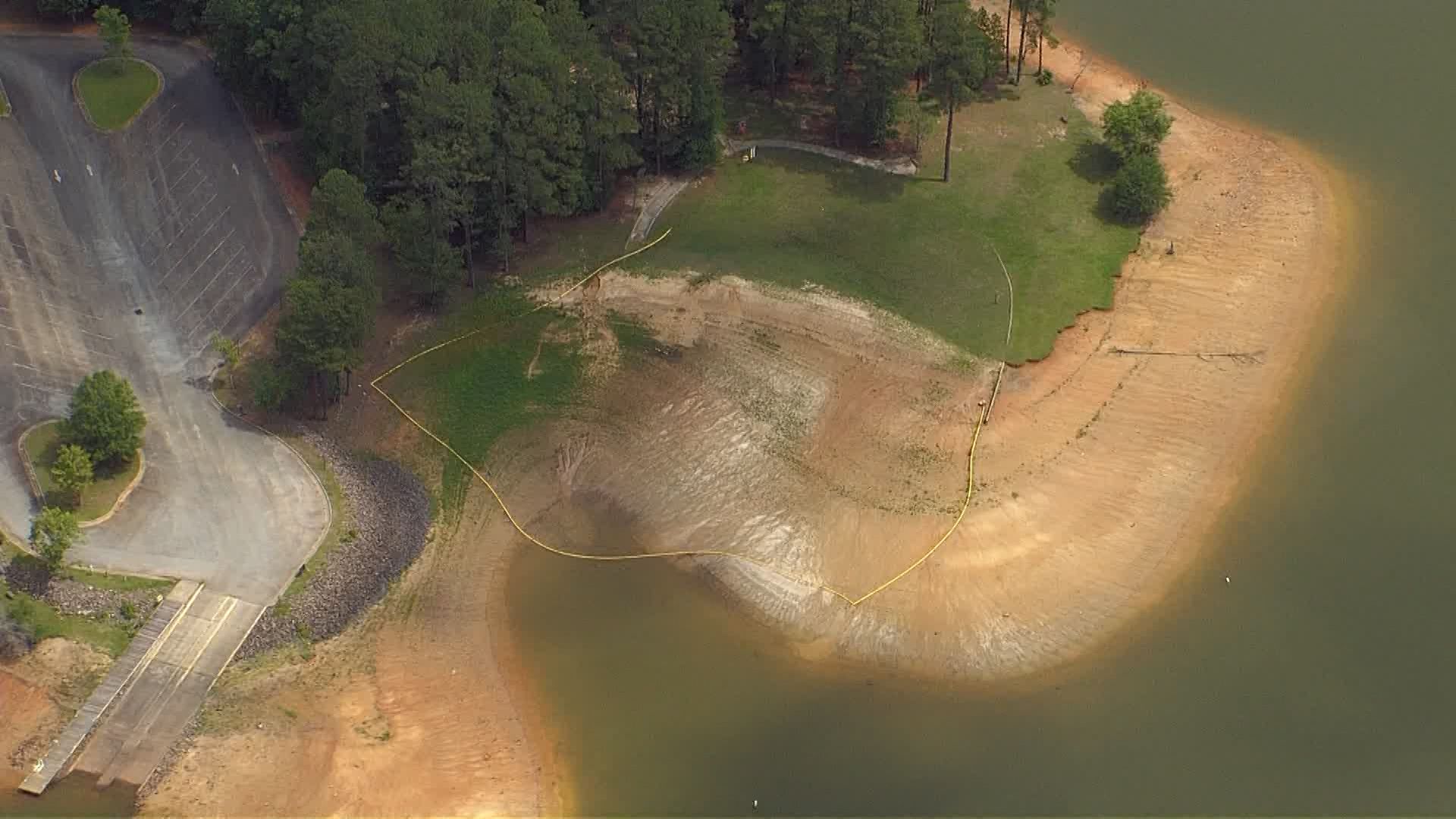 A look at Falls Lake from above the Holly Point boat ramp from in early July 2026 