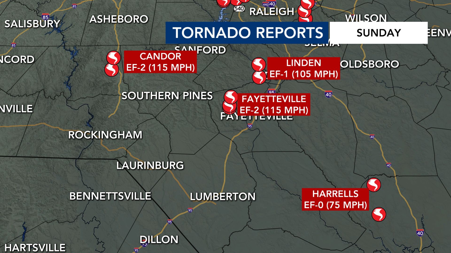 Final tornado count: 8 in our area; EF-2 in Fayetteville :: WRAL.com